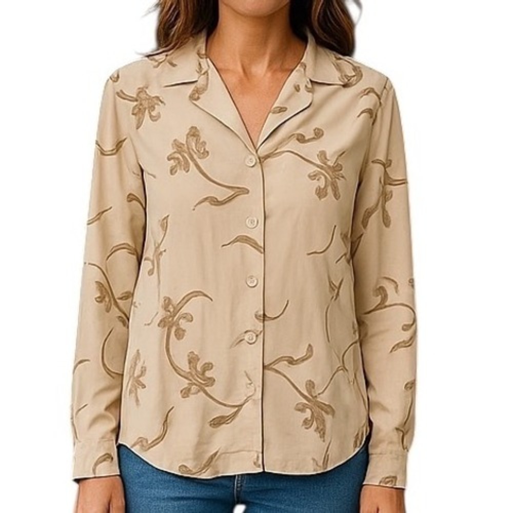 Jacqueline Ferrar Floral Collared Long Sleeve Silk Button Up Blouse Size 6‎ NWT